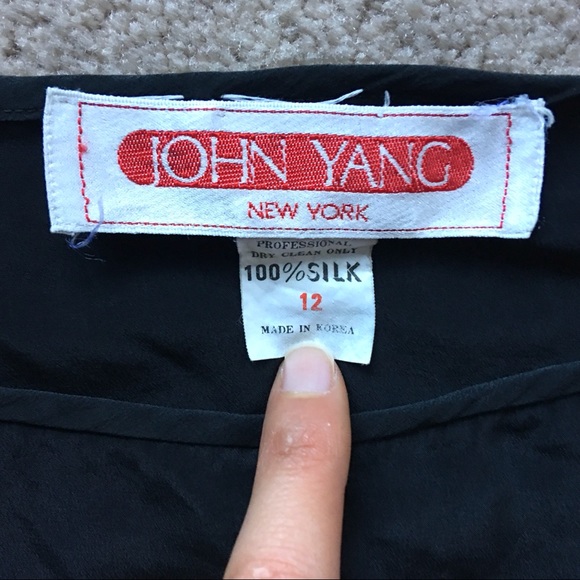 John Yang Black and Tan Colorblock Silk Top - Picture 6 of 6